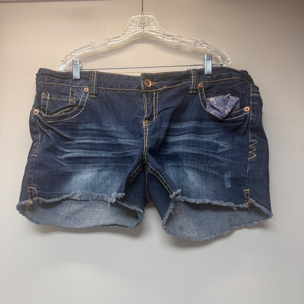 Amethyst Denim Shorts Womens 18 Dark Blue Excellent Raw‎ Hem Cutoff Stretch